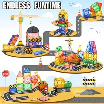 IGIVI Magnetic Tiles Road Set with Magnet Crane Car Toys, Construction Toys for Kids Ages 3-5 4-8 5-7, Creative Magnetic Building Blocks Toddler Toys, Gifts for 3+ Year Old Boys & Girls
