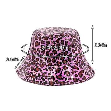 Surkat Unisex Leather Hologram Bucket Hat Waterproof Fashion Climbing Fisherman Cap Travel Sunhat