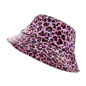 Surkat Unisex Leather Hologram Bucket Hat Waterproof Fashion Climbing Fisherman Cap Travel Sunhat