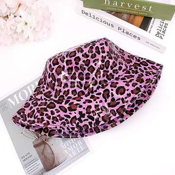 Surkat Unisex Leather Hologram Bucket Hat Waterproof Fashion Climbing Fisherman Cap Travel Sunhat