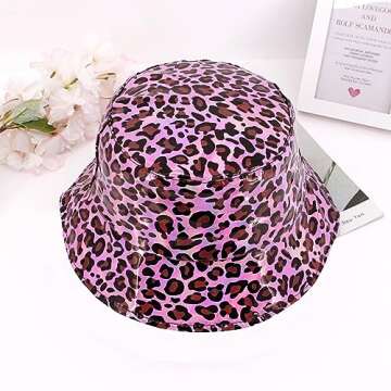 Surkat Unisex Leather Hologram Bucket Hat Waterproof Fashion Climbing Fisherman Cap Travel Sunhat