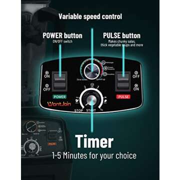 WantJoin Professional Blender, Countertop Blender,Blender for kitchen Max 1800W High Power Home and Commercial Blender with Timer, Smoothie Maker 2200ml for Crushing Ice, Frozen Dessert, Soup,fish