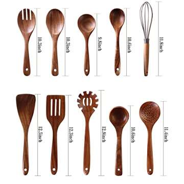 NAYAHOSE Wooden Spoons for Cooking, 10 Pcs Wooden Utensils for Cooking, NAYAHOSE Natural Teak Wood Spoons, Non-Stick Comfort Grip Kitchen Utensils Set