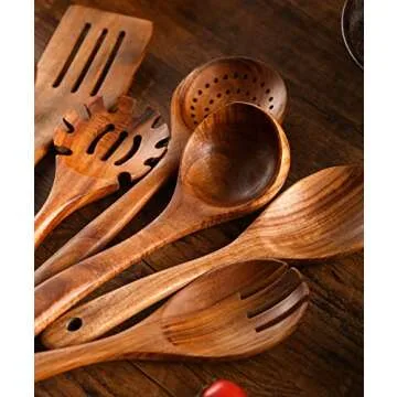 NAYAHOSE Wooden Spoons for Cooking, 10 Pcs Wooden Utensils for Cooking, NAYAHOSE Natural Teak Wood Spoons, Non-Stick Comfort Grip Kitchen Utensils Set