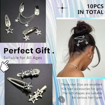 YAEISM Star Hair Clips - 10PCS Silver Y2K Accessories