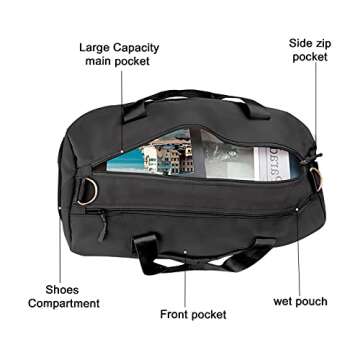 TINNIVI Sports Gym Bag Travel Duffel Bag Waterproof Weekender Overnight Tote Carry On Bag with Wet P...
