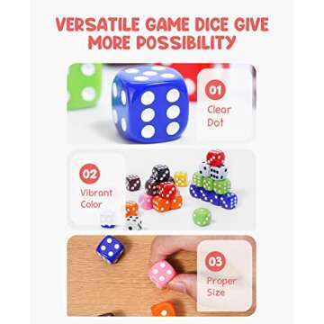 JoyCat 16mm 6-Sided Dice Set - Colorful Game Dice for Kids and Education