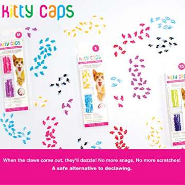 Kitty Caps Nail Caps for Cats | Safe, Stylish & Humane Alternative to Declawing | Stops Snags and Scratches, X-Small (Under 5 lbs), Black with Gray Tips & Baby Blue (Pack of 1)