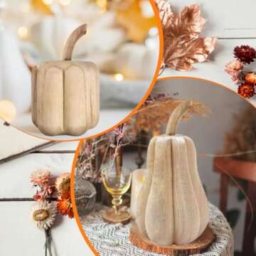 AOCEAN 2 Pcs Thanksgiving Wooden Pumpkins Unfinished Wood Pumpkins to Paint Fall Pumpkin Tabletop Sign Wooden Autumn Pumpkins for Crafts Thanksgiving Home Decorations (White)