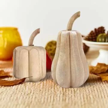 AOCEAN 2 Pcs Thanksgiving Wooden Pumpkins Unfinished Wood Pumpkins to Paint Fall Pumpkin Tabletop Sign Wooden Autumn Pumpkins for Crafts Thanksgiving Home Decorations (White)