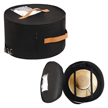 Round Hat Storage Box, Portable Felt Travel Hat Boxes for Women & Men with Translucent Dustproof Lid...