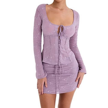 Women Sexy Two Piece Skirt Sets One Shoulder Asymmetrical Hem Crop Tops Bodycon Mini Skirts Party Cl...