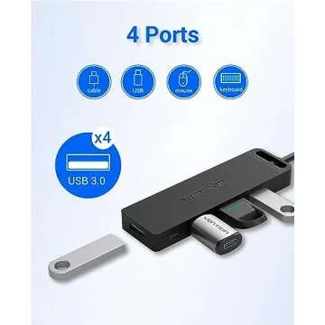 USB Hub VENTION 4-Port USB 3.0 Hub 1.5FT Ultra-Slim Data USB Splitter Charging Supported Compatible ...