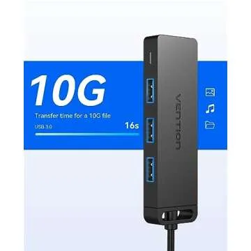 VENTION Ultra-Slim 4-Port USB 3.0 Hub - Portable & Compatible