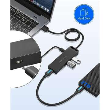 VENTION Ultra-Slim 4-Port USB 3.0 Hub - Portable & Compatible