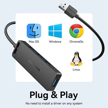 VENTION Ultra-Slim 4-Port USB 3.0 Hub - Portable & Compatible