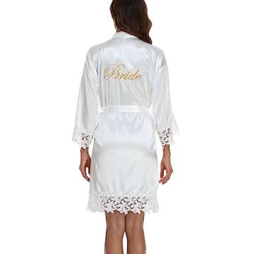 Elegant Lace Trim Bride Kimono Robes for Weddings