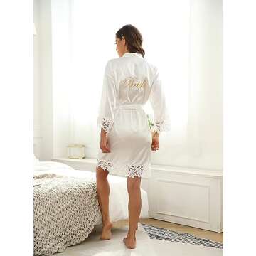 Elegant Lace Trim Bride Kimono Robes for Weddings