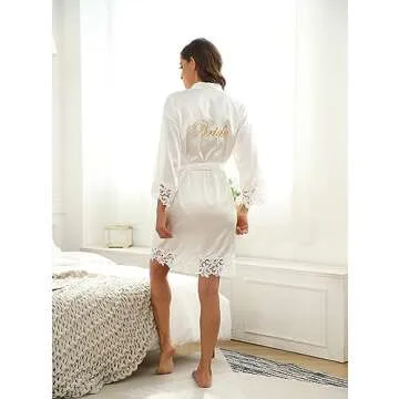 Elegant Lace Trim Bride Kimono Robes for Weddings