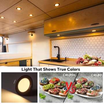 acegoo RV 2.75" Recessed LED Ceiling Light 12V Ultra-Thin Puck Light, Dimmable RV Lights Interior for Camper Van Truck Motorhome Boat Sailboat Roof Under Cabinet Lighting, 6 Pack (Black,Warm White)