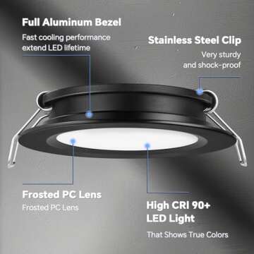 acegoo RV 2.75" Recessed LED Ceiling Light 12V Ultra-Thin Puck Light, Dimmable RV Lights Interior for Camper Van Truck Motorhome Boat Sailboat Roof Under Cabinet Lighting, 6 Pack (Black,Warm White)