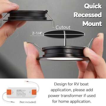 acegoo RV 2.75" Recessed LED Ceiling Light 12V Ultra-Thin Puck Light, Dimmable RV Lights Interior for Camper Van Truck Motorhome Boat Sailboat Roof Under Cabinet Lighting, 6 Pack (Black,Warm White)