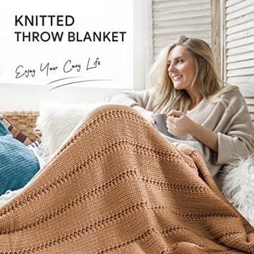 RECYCO Cable Knit Light Brown Throw Blanket - Super Soft & Warm Decorative