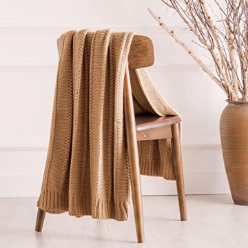 RECYCO Cable Knit Light Brown Throw Blanket - Super Soft & Warm Decorative