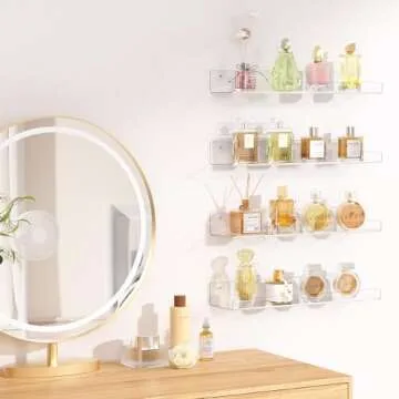 upsimples 8 Pack Acrylic Shelves for Wall Storage, 15" Floating Bookshelves for Kids, Display Shelf Organizer for Bathroom, Bedroom, Living Room Decor, Kitchen, Clear