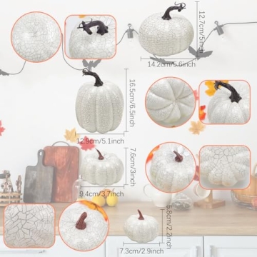 Kepfire 6Pcs Fake Halloween Pumpkin Simulation Crack Artificial Cushaw Fall Autumn Home Kitchen Vegetable Thanksgiving Party Decoration - White