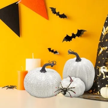 Kepfire 6Pcs Fake Halloween Pumpkin Simulation Crack Artificial Cushaw Fall Autumn Home Kitchen Vegetable Thanksgiving Party Decoration - White