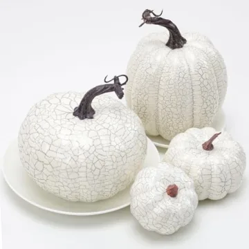 Kepfire 6Pcs Fake Halloween Pumpkin Simulation Crack Artificial Cushaw Fall Autumn Home Kitchen Vegetable Thanksgiving Party Decoration - White