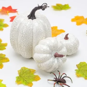 Kepfire 6Pcs Fake Halloween Pumpkin Simulation Crack Artificial Cushaw Fall Autumn Home Kitchen Vegetable Thanksgiving Party Decoration - White
