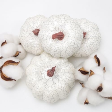 Kepfire 6Pcs Fake Halloween Pumpkin Simulation Crack Artificial Cushaw Fall Autumn Home Kitchen Vegetable Thanksgiving Party Decoration - White