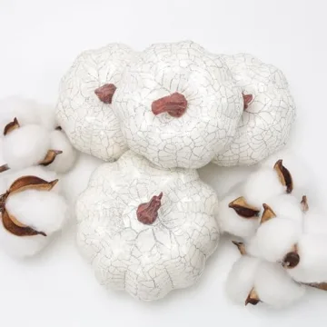 Kepfire 6Pcs Fake Halloween Pumpkin Simulation Crack Artificial Cushaw Fall Autumn Home Kitchen Vegetable Thanksgiving Party Decoration - White