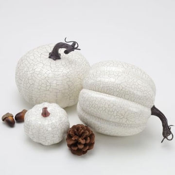 Kepfire 6Pcs Fake Halloween Pumpkin Simulation Crack Artificial Cushaw Fall Autumn Home Kitchen Vegetable Thanksgiving Party Decoration - White