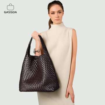 Stylish Woven Vegan Leather Tote and Clutch Set for Women