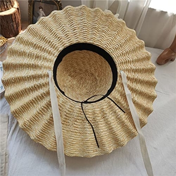 Large Wavy Brim Ribbon Straw Hats Summer Hats for Women Ribbon Beach Cap Beach hat Dome Top Sun Hat Holiday Elegant