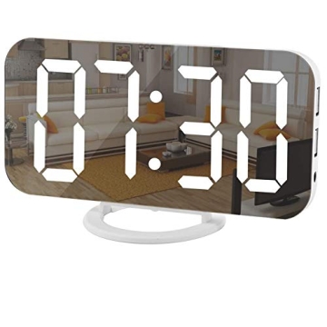 SZELAM Digital Clock Large Display, LED Electric Alarm Clocks Mirror Surface for Makeup with Diming ...