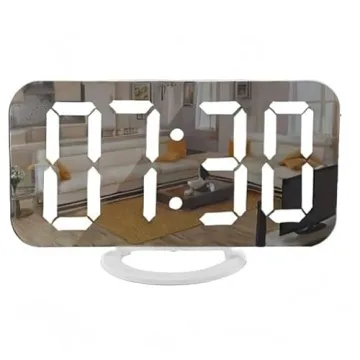 SZELAM Digital Clock Large Display, LED Electric Alarm Clocks Mirror Surface for Makeup with Diming Mode, 3 Levels Brightness, Dual USB Ports Modern Decoration for Home Bedroom Decor-White (001)
