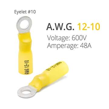 Wirefy 90 PCS Heat Shrink Ring Terminals #10 - Durable Eyelet Connectors for 10-12 AWG