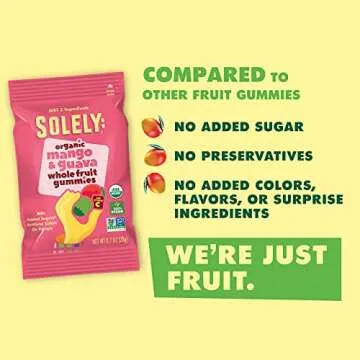 SOLELY - Organic Mango & Guava Whole Fruit Gummies (Pack of 8 Boxes, 5 Bags per Box) - Real Fresh Fruit - Healthy Snacks for Adults & Kids - Non GMO, Vegan Snacks, Shelf Stable - 40 Bags (3.5 oz)