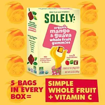 SOLELY - Organic Mango & Guava Whole Fruit Gummies (Pack of 8 Boxes, 5 Bags per Box) - Real Fresh Fruit - Healthy Snacks for Adults & Kids - Non GMO, Vegan Snacks, Shelf Stable - 40 Bags (3.5 oz)