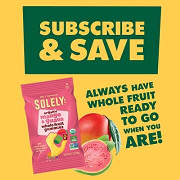 SOLELY - Organic Mango & Guava Whole Fruit Gummies (Pack of 8 Boxes, 5 Bags per Box) - Real Fresh Fruit - Healthy Snacks for Adults & Kids - Non GMO, Vegan Snacks, Shelf Stable - 40 Bags (3.5 oz)