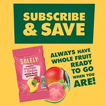 SOLELY - Organic Mango & Guava Whole Fruit Gummies (Pack of 8 Boxes, 5 Bags per Box) - Real Fresh Fruit - Healthy Snacks for Adults & Kids - Non GMO, Vegan Snacks, Shelf Stable - 40 Bags (3.5 oz)