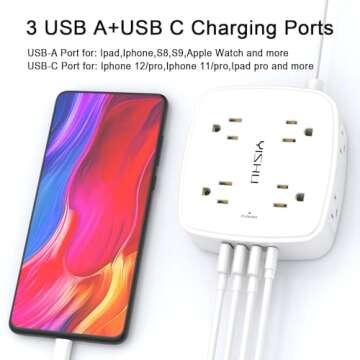 YISHU 6 Ft Surge Protector Power Strip, 8 Outlets with USB