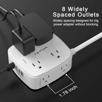 YISHU 6 Ft Surge Protector Power Strip, 8 Outlets with USB