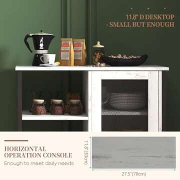 LVSOMT Mini Coffee Bar Cabinet with Storage, 27.5'' Small Kitchen Bar Table, Cute Corner Bar Cabinet for Tea, Buffet Sideboard Cabinet for Dining Room, Farmhouse Coffee Station for Wine (White)