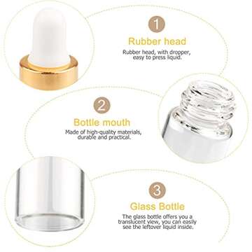 Wresty 50 Pcs Clear Glass Dropper Vails 1ml Mini Essential Oils Sample Dropper Bottles For Traveling...