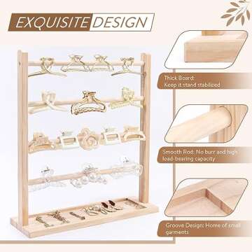 PABOBIT Claw Clip Organizer, Wooden Hair Clip Organizer Storage for Women Girls, Table Standing Claw Clip Holder Hair Clip Organizer (beige)